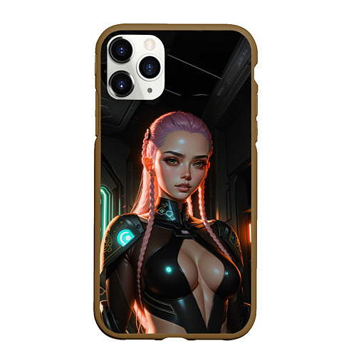 Чехол iPhone 11 Pro матовый Красивая девушка киберпанк / 3D-Коричневый – фото 1