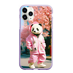 Чехол iPhone 11 Pro матовый Милая панда в пуховике, цвет: 3D-светло-сиреневый