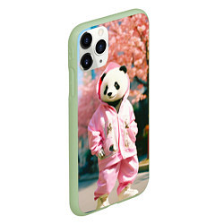 Чехол iPhone 11 Pro матовый Милая панда в пуховике, цвет: 3D-салатовый — фото 2