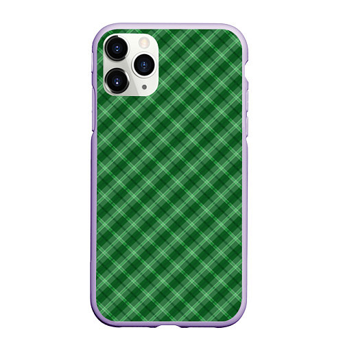 Чехол iPhone 11 Pro матовый Зеленая клетка / 3D-Светло-сиреневый – фото 1