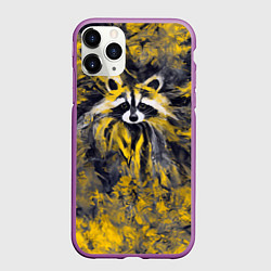 Чехол iPhone 11 Pro матовый Абстрактный желтый енот в стиле арт, цвет: 3D-фиолетовый