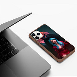 Чехол iPhone 11 Pro матовый Девушка в красном костюме с чёрным котом, цвет: 3D-коричневый — фото 2