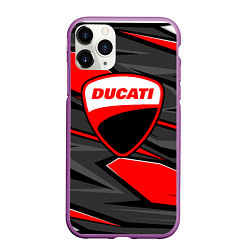 Чехол iPhone 11 Pro матовый Ducati - red stripes, цвет: 3D-фиолетовый