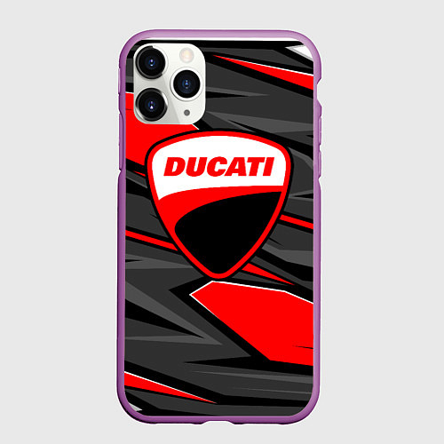 Чехол iPhone 11 Pro матовый Ducati - red stripes / 3D-Фиолетовый – фото 1