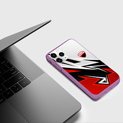 Чехол iPhone 11 Pro матовый Ducati - белый и красный, цвет: 3D-фиолетовый — фото 2