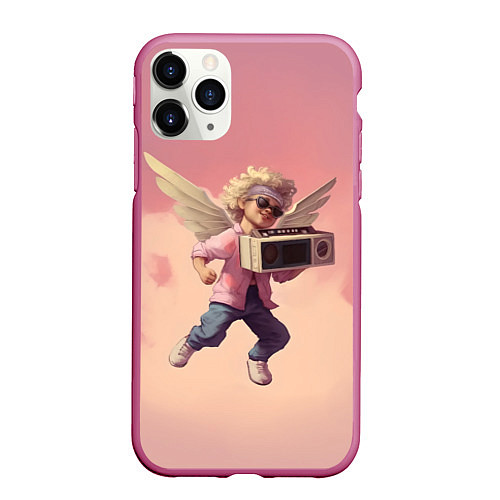 Чехол iPhone 11 Pro матовый Ангел с бумбоксом / 3D-Малиновый – фото 1