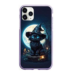 Чехол iPhone 11 Pro матовый Кот ведьмы - Хэллоуин, цвет: 3D-светло-сиреневый