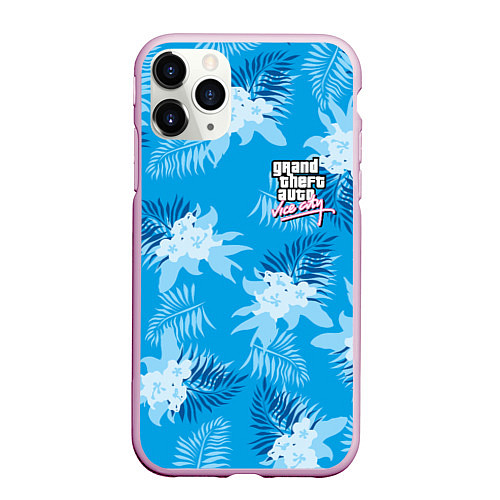 Чехол iPhone 11 Pro матовый Цветочный паттерн - GTA vice city / 3D-Розовый – фото 1