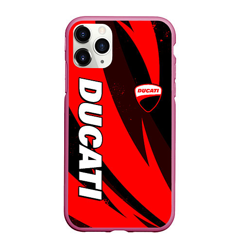 Чехол iPhone 11 Pro матовый Ducati - красные волны / 3D-Малиновый – фото 1