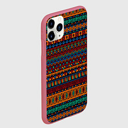 Чехол iPhone 11 Pro матовый Этнические узоры полосы, цвет: 3D-малиновый — фото 2