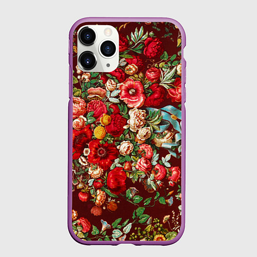 Чехол iPhone 11 Pro матовый Платок цветочный узор / 3D-Фиолетовый – фото 1