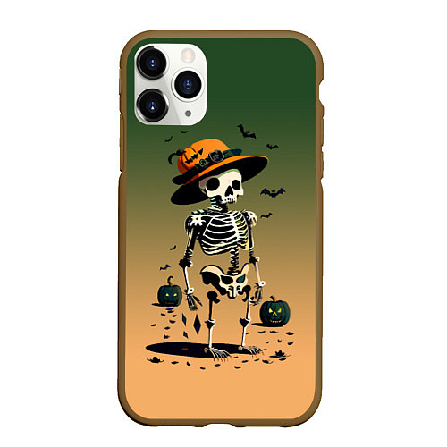 Чехол iPhone 11 Pro матовый Funny skeleton - halloween - neural network / 3D-Коричневый – фото 1