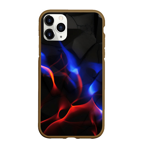 Чехол iPhone 11 Pro матовый Красное и синие свечение от черных плит / 3D-Коричневый – фото 1