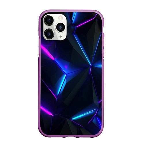 Чехол iPhone 11 Pro матовый Синий и фиолетовый неон / 3D-Фиолетовый – фото 1