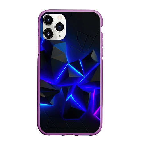 Чехол iPhone 11 Pro матовый Разлом плит из неона / 3D-Фиолетовый – фото 1