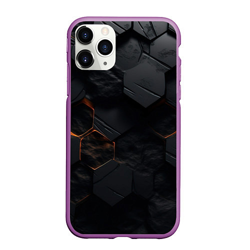 Чехол iPhone 11 Pro матовый Черные неоноыве плиты / 3D-Фиолетовый – фото 1