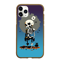 Чехол iPhone 11 Pro матовый Funny skeleton - neural network - halloween, цвет: 3D-коричневый