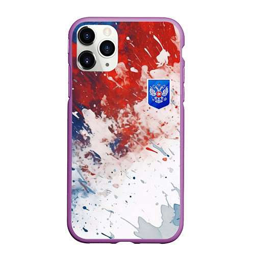 Чехол iPhone 11 Pro матовый Краски и герб России / 3D-Фиолетовый – фото 1