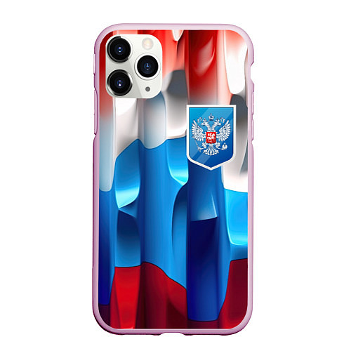 Чехол iPhone 11 Pro матовый Синий герб РФ / 3D-Розовый – фото 1