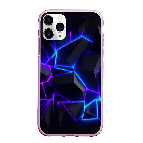 Чехол iPhone 11 Pro матовый Синий и фиолетовый неон / 3D-Розовый – фото 1