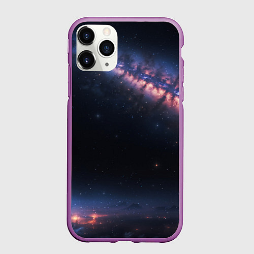 Чехол iPhone 11 Pro матовый Млечный путь в звездном небе / 3D-Фиолетовый – фото 1
