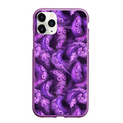 Чехол iPhone 11 Pro матовый Фиолетовые щупальца и дым
