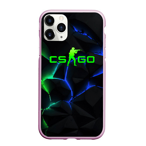 Чехол iPhone 11 Pro матовый CS GO green blue neon / 3D-Розовый – фото 1