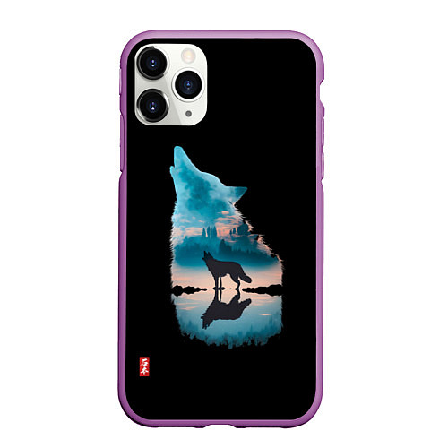 Чехол iPhone 11 Pro матовый Призрачная тень волка / 3D-Фиолетовый – фото 1