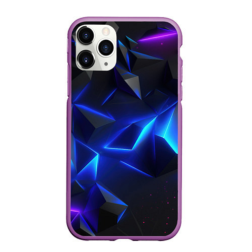 Чехол iPhone 11 Pro матовый Blue dark neon / 3D-Фиолетовый – фото 1