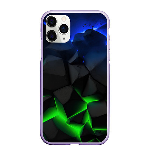 Чехол iPhone 11 Pro матовый Разлом синих и зеленых плит / 3D-Светло-сиреневый – фото 1
