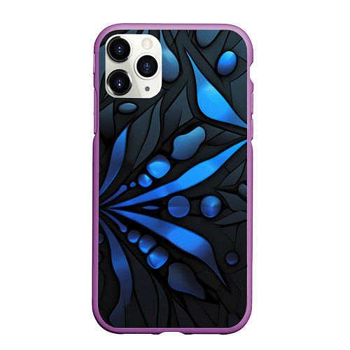 Чехол iPhone 11 Pro матовый Black blue elements / 3D-Фиолетовый – фото 1