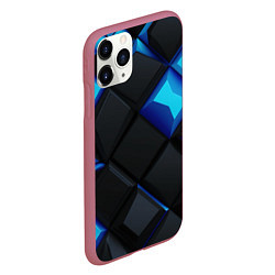 Чехол iPhone 11 Pro матовый Черные и синие плитки, цвет: 3D-малиновый — фото 2