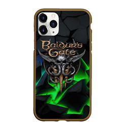 Чехол iPhone 11 Pro матовый Baldurs Gate 3 black blue neon, цвет: 3D-коричневый