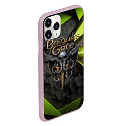 Чехол iPhone 11 Pro матовый Baldurs Gate 3 logo green abstract, цвет: 3D-розовый — фото 2