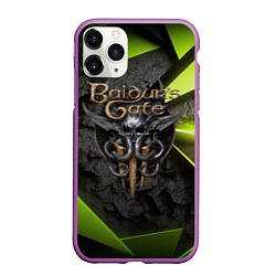 Чехол iPhone 11 Pro матовый Baldurs Gate 3 logo green abstract, цвет: 3D-фиолетовый