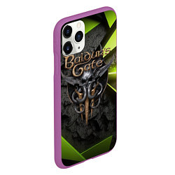 Чехол iPhone 11 Pro матовый Baldurs Gate 3 logo green abstract, цвет: 3D-фиолетовый — фото 2