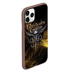 Чехол iPhone 11 Pro матовый Baldurs Gate 3 logo gold black, цвет: 3D-коричневый — фото 2