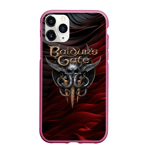 Чехол iPhone 11 Pro матовый Baldurs Gate 3 logo dark red black / 3D-Малиновый – фото 1