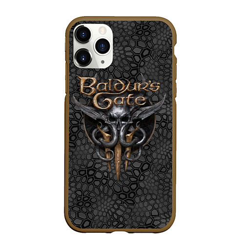 Чехол iPhone 11 Pro матовый Baldurs Gate 3 logo dark black / 3D-Коричневый – фото 1