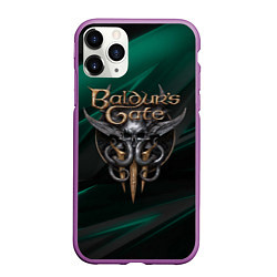 Чехол iPhone 11 Pro матовый Baldurs Gate 3 logo green geometry, цвет: 3D-фиолетовый