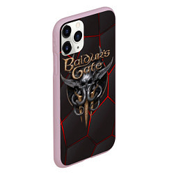 Чехол iPhone 11 Pro матовый Baldurs Gate 3 logo red black geometry, цвет: 3D-розовый — фото 2