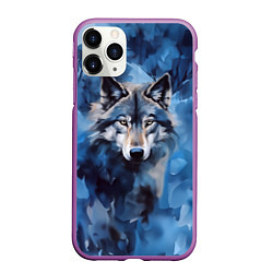 Чехол iPhone 11 Pro матовый Голова волка на ледяном фоне, цвет: 3D-фиолетовый