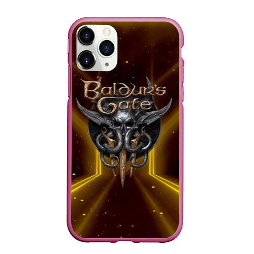 Чехол iPhone 11 Pro матовый Baldurs Gate 3 logo black gold / 3D-Малиновый – фото 1