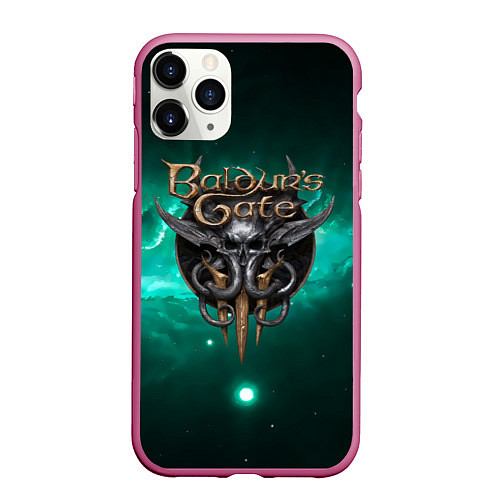 Чехол iPhone 11 Pro матовый Baldurs Gate 3 logo green / 3D-Малиновый – фото 1