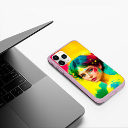Чехол iPhone 11 Pro матовый Девушка с зелёными глазами в брызгах краски, цвет: 3D-розовый — фото 2