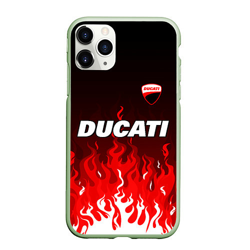 Чехол iPhone 11 Pro матовый Ducati- красное пламя / 3D-Салатовый – фото 1