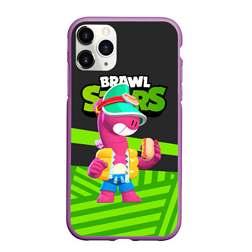 Чехол iPhone 11 Pro матовый Doug Brawl stars green black / 3D-Фиолетовый – фото 1