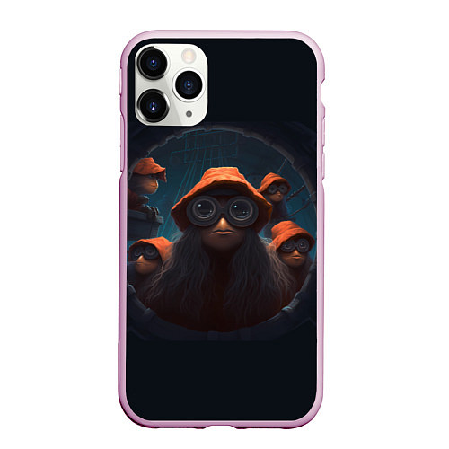 Чехол iPhone 11 Pro матовый Смотрящие через люк / 3D-Розовый – фото 1