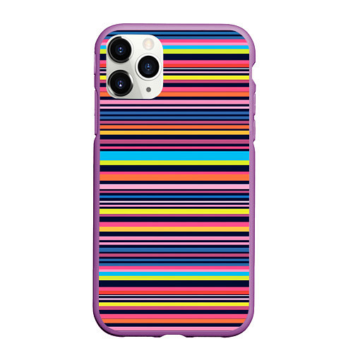 Чехол iPhone 11 Pro матовый Яркие полоски / 3D-Фиолетовый – фото 1