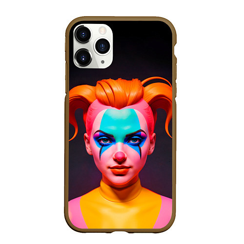 Чехол iPhone 11 Pro матовый Девушка клоун с жёлтыми волосами / 3D-Коричневый – фото 1